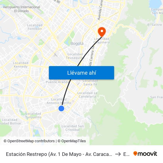 Estación Restrepo (Av. 1 De Mayo - Av. Caracas) (A) to Ean map