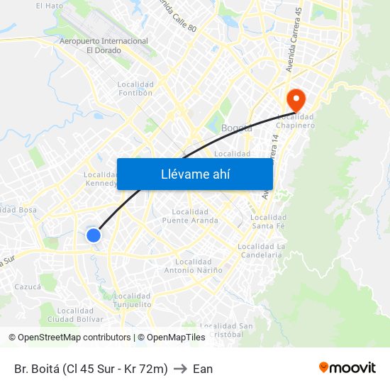 Br. Boitá (Cl 45 Sur - Kr 72m) to Ean map