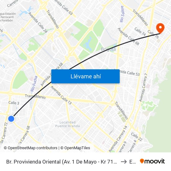 Br. Provivienda Oriental (Av. 1 De Mayo - Kr 71d) (A) to Ean map