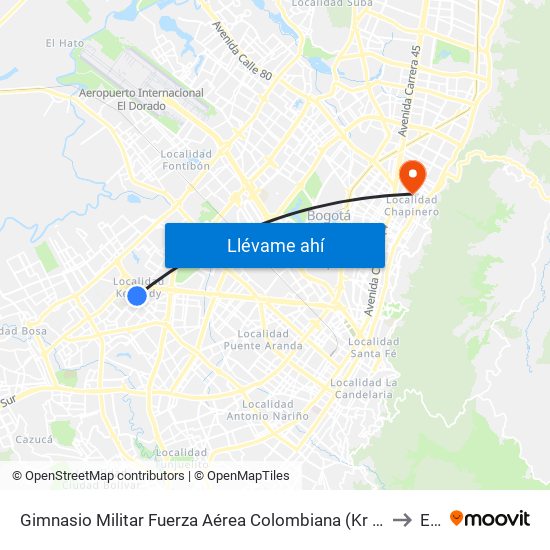 Gimnasio Militar Fuerza Aérea Colombiana (Kr 78k - Cl 6 Sur) to Ean map