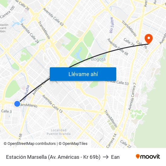 Estación Marsella (Av. Américas - Kr 69b) to Ean map