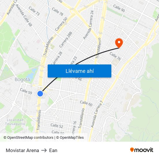 Movistar Arena to Ean map