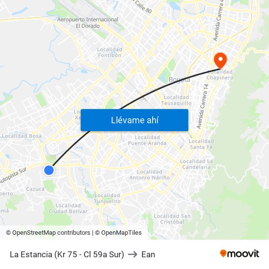La Estancia (Kr 75 - Cl 59a Sur) to Ean map