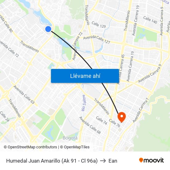 Humedal Juan Amarillo (Ak 91 - Cl 96a) to Ean map