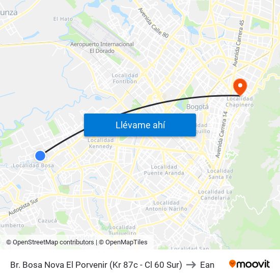 Br. Bosa Nova El Porvenir (Kr 87c - Cl 60 Sur) to Ean map