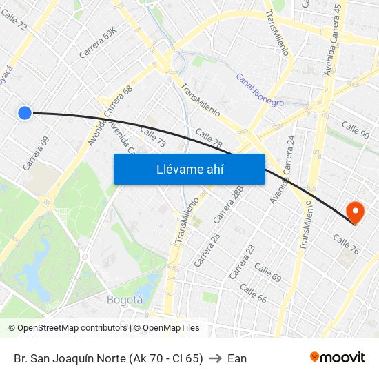 Br. San Joaquín Norte (Ak 70 - Cl 65) to Ean map