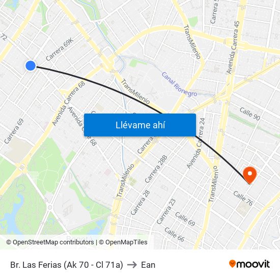 Br. Las Ferias (Ak 70 - Cl 71a) to Ean map