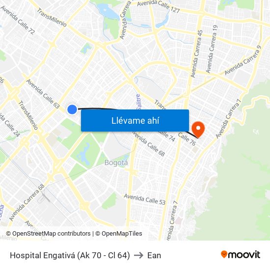 Hospital Engativá (Ak 70 - Cl 64) to Ean map