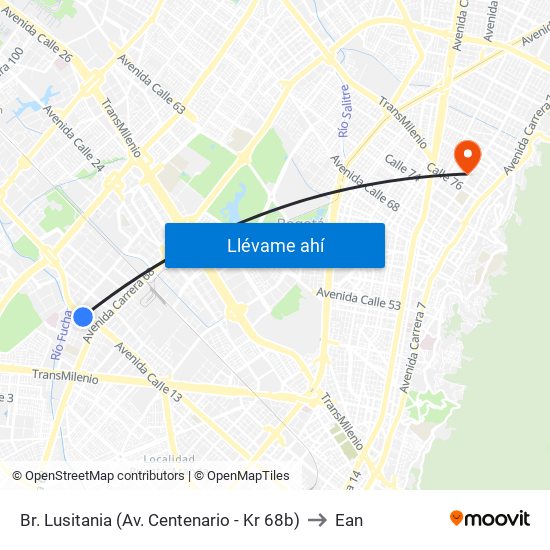 Br. Lusitania (Av. Centenario - Kr 68b) to Ean map