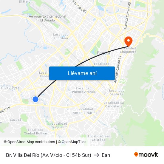 Br. Villa Del Río (Av. V/cio - Cl 54b Sur) to Ean map
