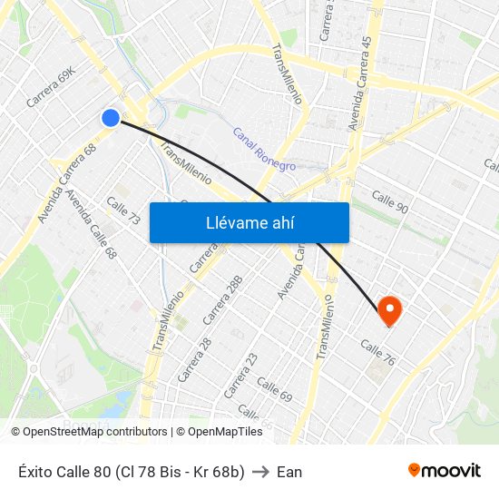 Éxito Calle 80 (Cl 78 Bis - Kr 68b) to Ean map
