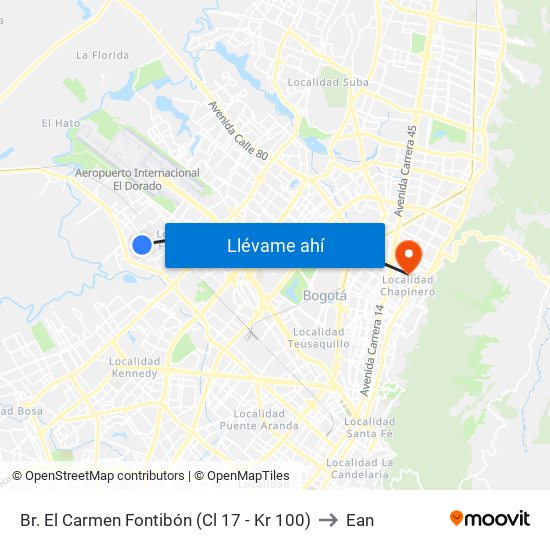 Br. El Carmen Fontibón (Cl 17 - Kr 100) to Ean map