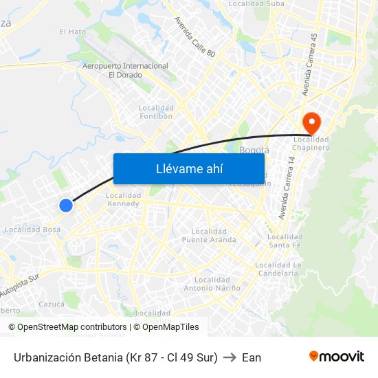 Urbanización Betania (Kr 87 - Cl 49 Sur) to Ean map