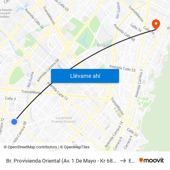 Br. Provivienda Oriental (Av. 1 De Mayo - Kr 68h) (A) to Ean map