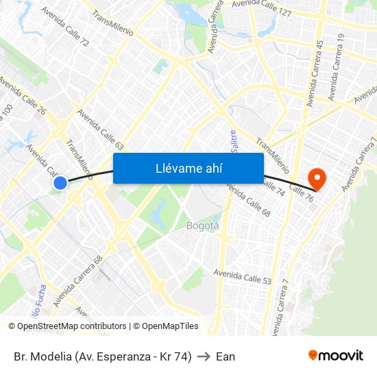 Br. Modelia (Av. Esperanza - Kr 74) to Ean map