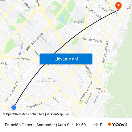 Estación General Santander (Auto Sur - Kr 50 Bis A) to Ean map