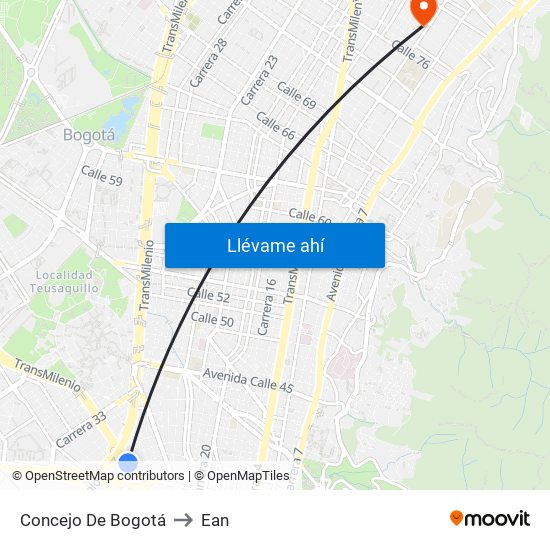 Concejo De Bogotá to Ean map