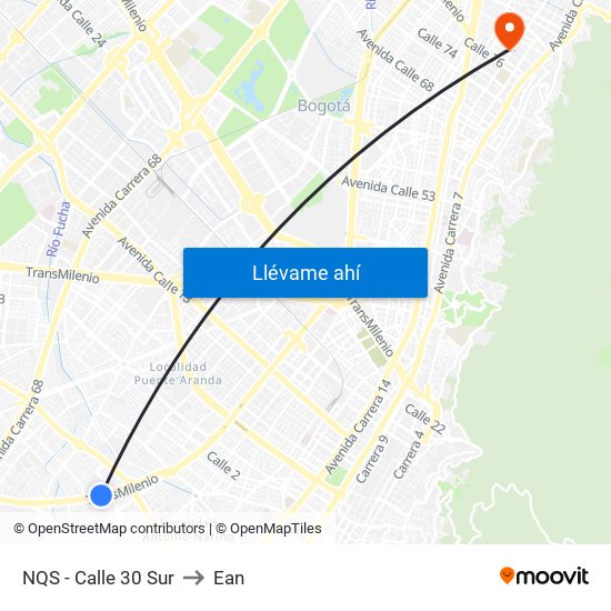 NQS - Calle 30 Sur to Ean map