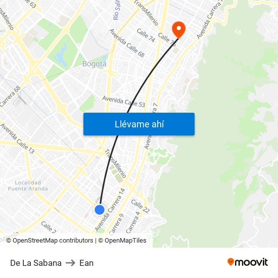 De La Sabana to Ean map