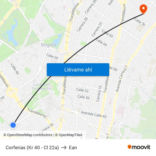 Corferias (Kr 40 - Cl 22a) to Ean map