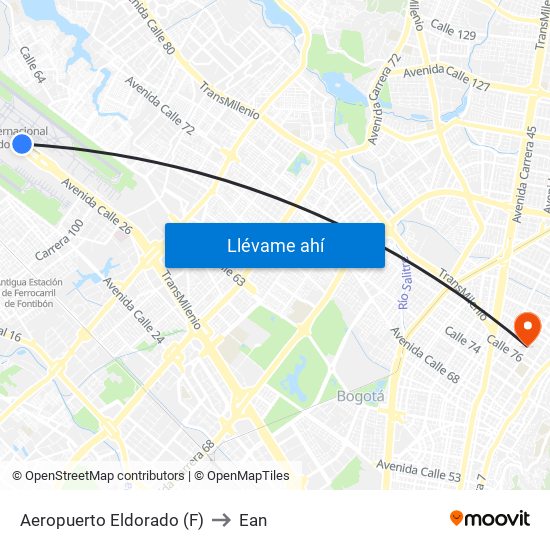 Aeropuerto Eldorado (F) to Ean map