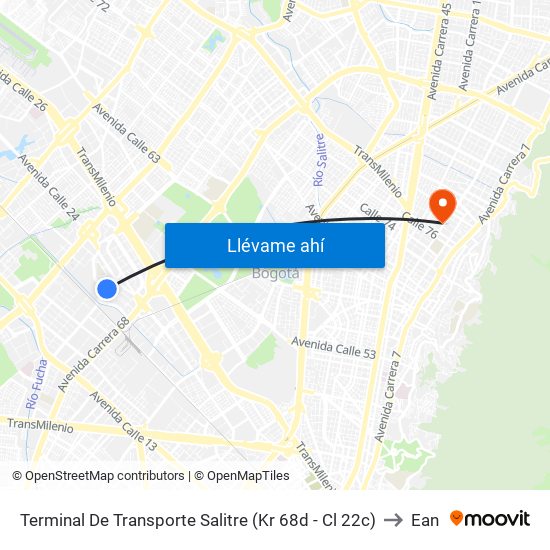 Terminal De Transporte Salitre (Kr 68d - Cl 22c) to Ean map