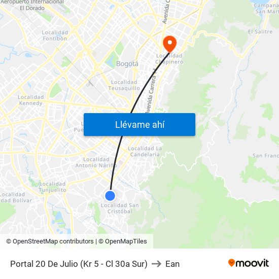Portal 20 De Julio (Kr 5 - Cl 30a Sur) to Ean map