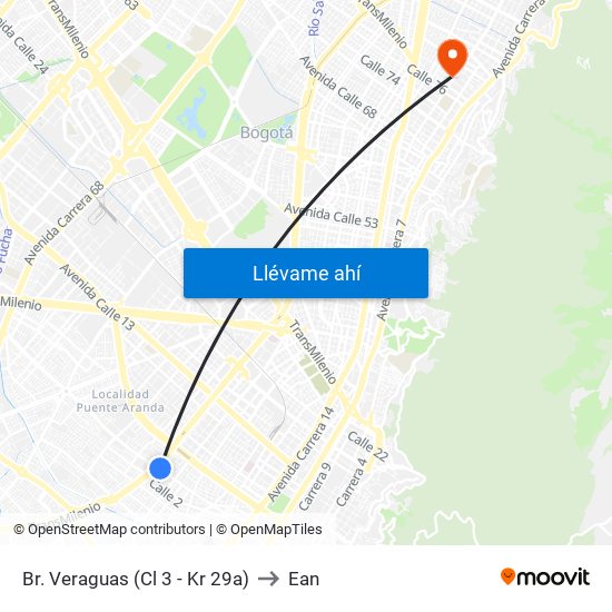 Br. Veraguas (Cl 3 - Kr 29a) to Ean map