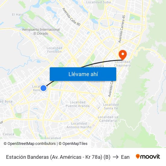 Estación Banderas (Av. Américas - Kr 78a) (B) to Ean map