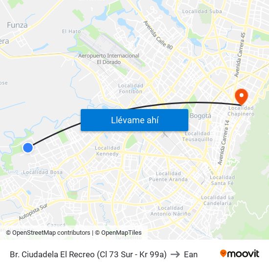 Br. Ciudadela El Recreo (Cl 73 Sur - Kr 99a) to Ean map