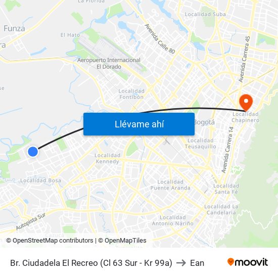 Br. Ciudadela El Recreo (Cl 63 Sur - Kr 99a) to Ean map