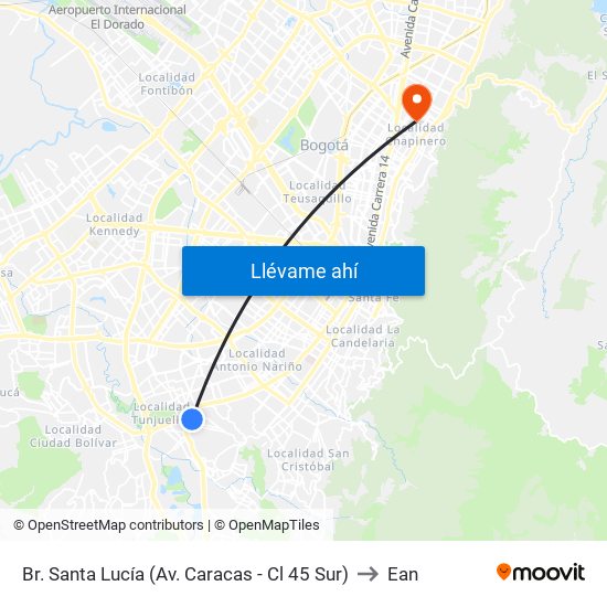 Br. Santa Lucía (Av. Caracas - Cl 45 Sur) to Ean map