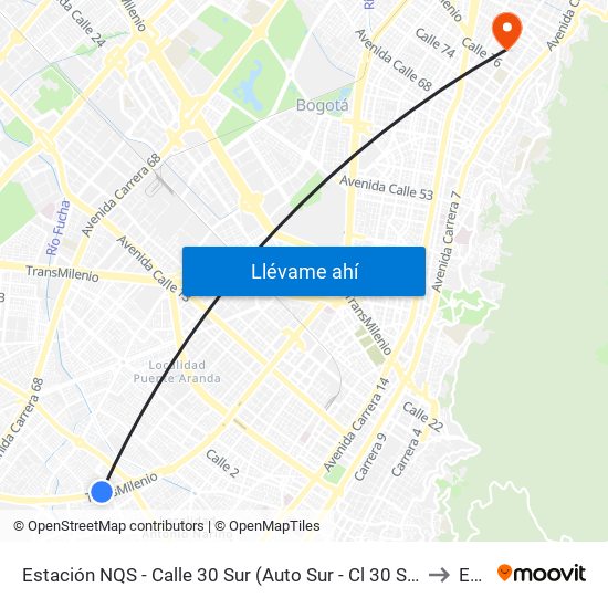 Estación NQS - Calle 30 Sur (Auto Sur - Cl 30 Sur) to Ean map