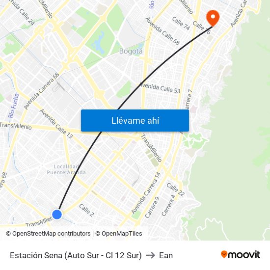 Estación Sena (Auto Sur - Cl 12 Sur) to Ean map