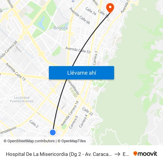 Hospital De La Misericordia (Dg 2 - Av. Caracas) to Ean map