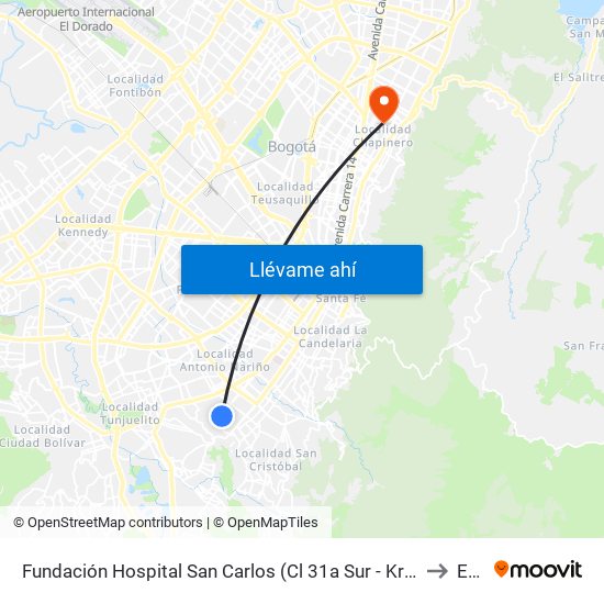 Fundación Hospital San Carlos (Cl 31a Sur - Kr 12b) to Ean map