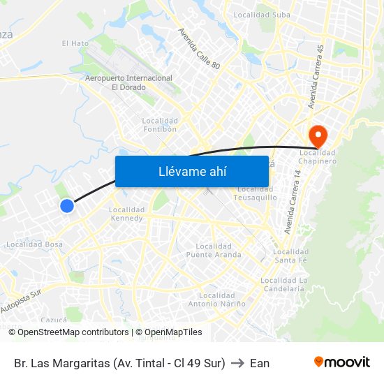 Br. Las Margaritas (Av. Tintal - Cl 49 Sur) to Ean map