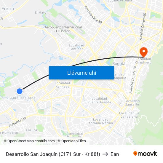 Desarrollo San Joaquín (Cl 71 Sur - Kr 88f) to Ean map