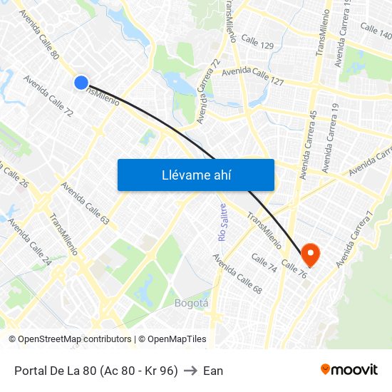 Portal De La 80 (Ac 80 - Kr 96) to Ean map