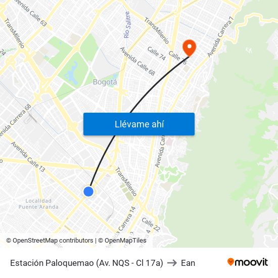 Estación Paloquemao (Av. NQS - Cl 17a) to Ean map