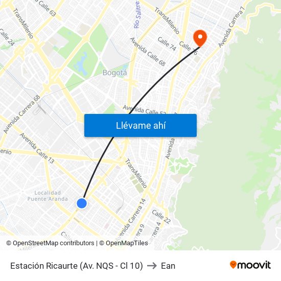 Estación Ricaurte (Av. NQS - Cl 10) to Ean map