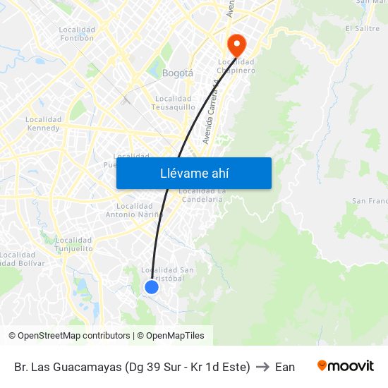 Br. Las Guacamayas (Dg 39 Sur - Kr 1d Este) to Ean map