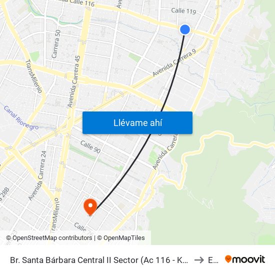 Br. Santa Bárbara Central II Sector (Ac 116 - Kr 11a) to Ean map