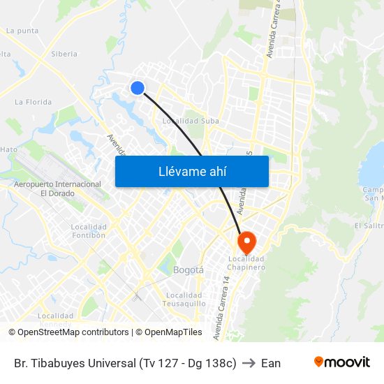 Br. Tibabuyes Universal (Tv 127 - Dg 138c) to Ean map