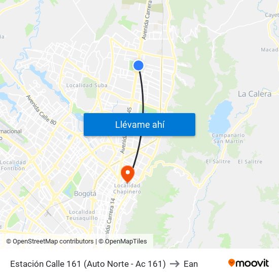 Estación Calle 161 (Auto Norte - Ac 161) to Ean map
