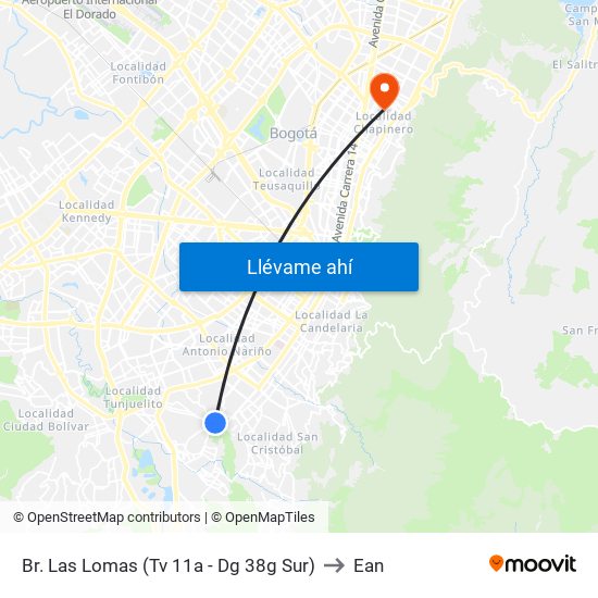 Br. Las Lomas (Tv 11a - Dg 38g Sur) to Ean map