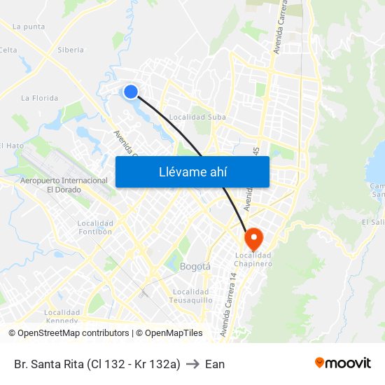 Br. Santa Rita (Cl 132 - Kr 132a) to Ean map