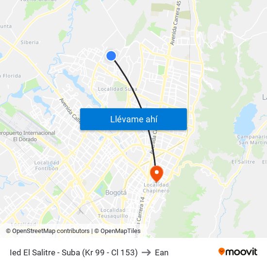 Ied El Salitre - Suba (Kr 99 - Cl 153) to Ean map