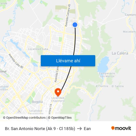 Br. San Antonio Norte (Ak 9 - Cl 185b) to Ean map