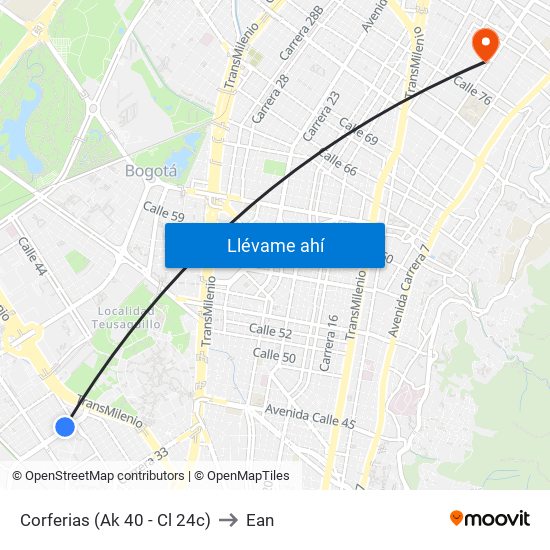 Corferias (Ak 40 - Cl 24c) to Ean map